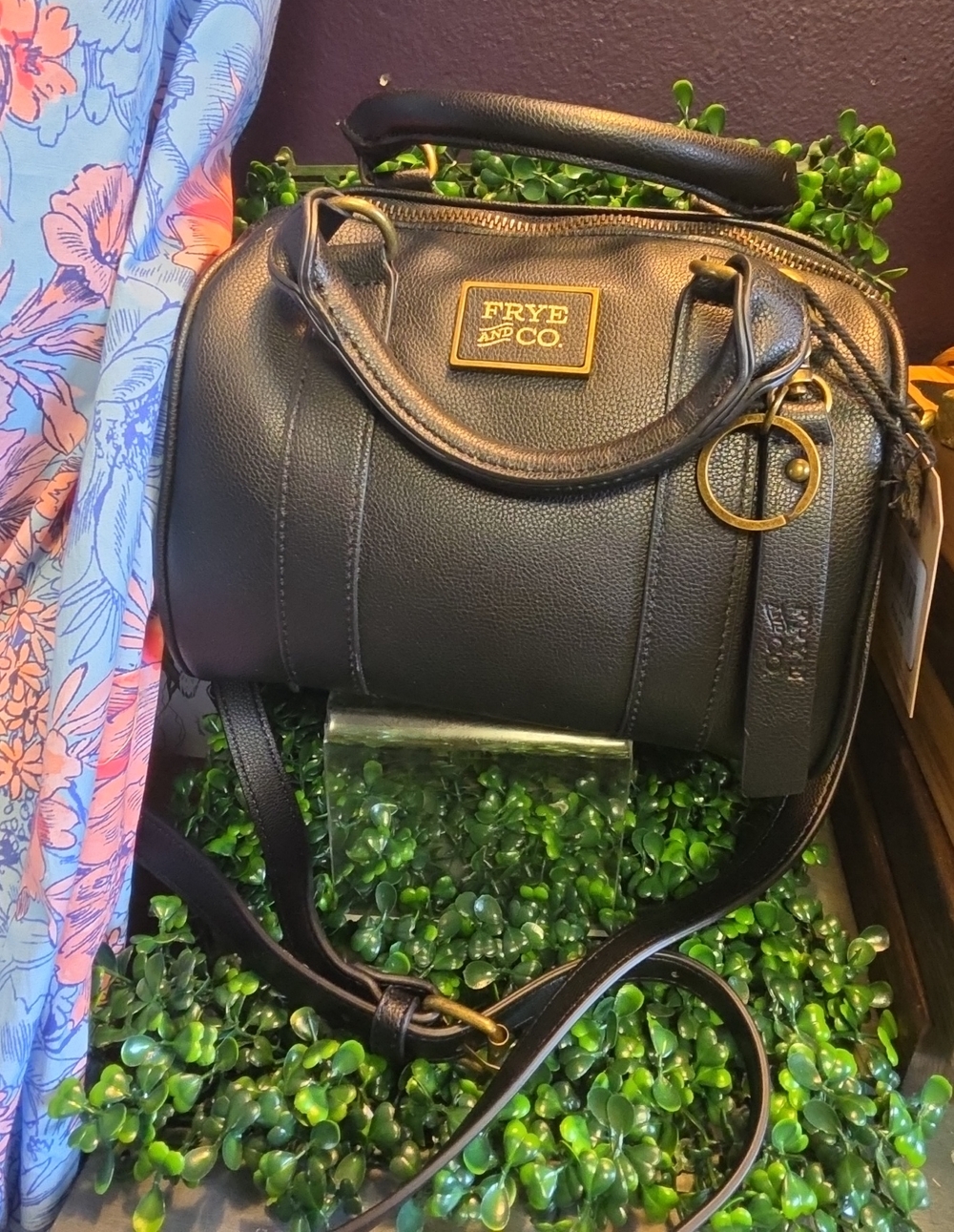 FRYE AND CO. Black Leah Pebbled Crossbody Satchel with Gold Hardware